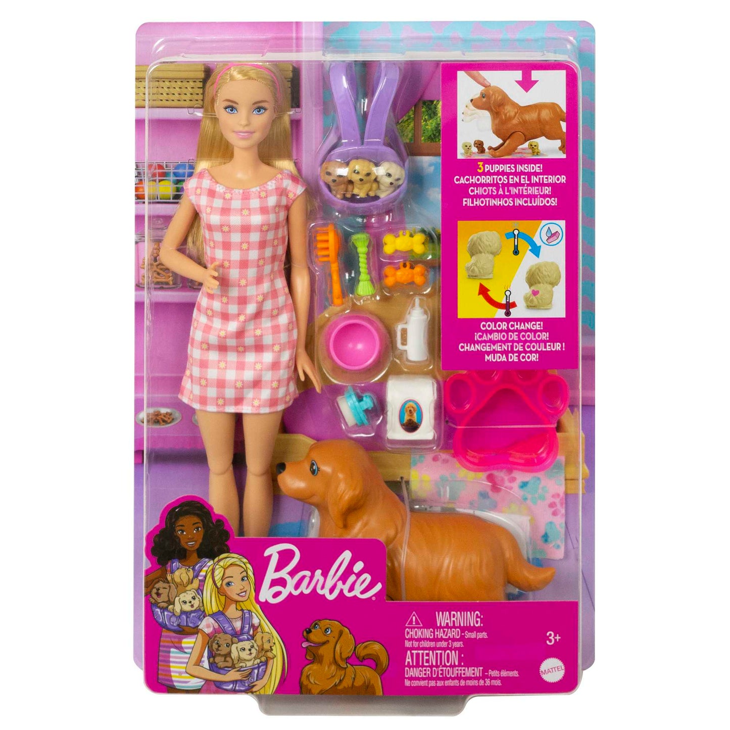 Barbie Conjunto de Brinquedo Cachorrinhos Rec¨¦m-Nascidos Vestido Xadrez