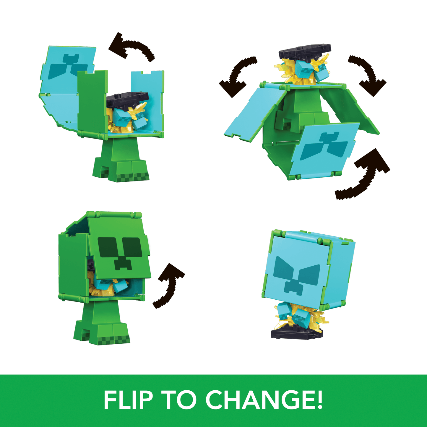 Minecraft Flippin¡¯ Figs Figures Collection, 2-in-1 Fidget Play, 3.75-in Scale & Pixelated Design (Characters May Vary)